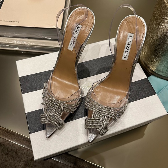 Aquazzura Shoes - In stores Aquazzura Slingback Gatsby Shimmery Halter Heels